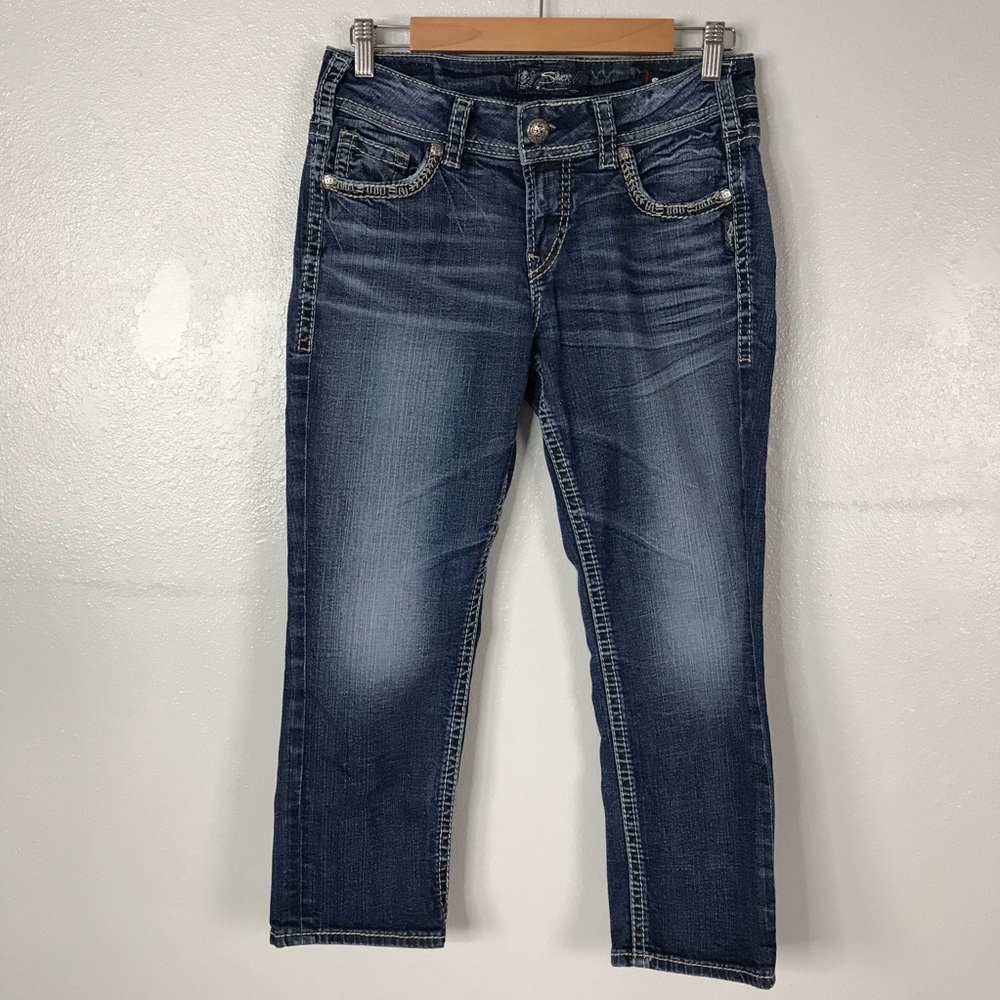Silver Suki Mid Capri Blue Jeans 28 x 22.5